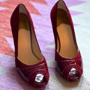 COLE HAAN COLLECTION Pump Heel Burgundy Leather Platform Chunky Size 8B